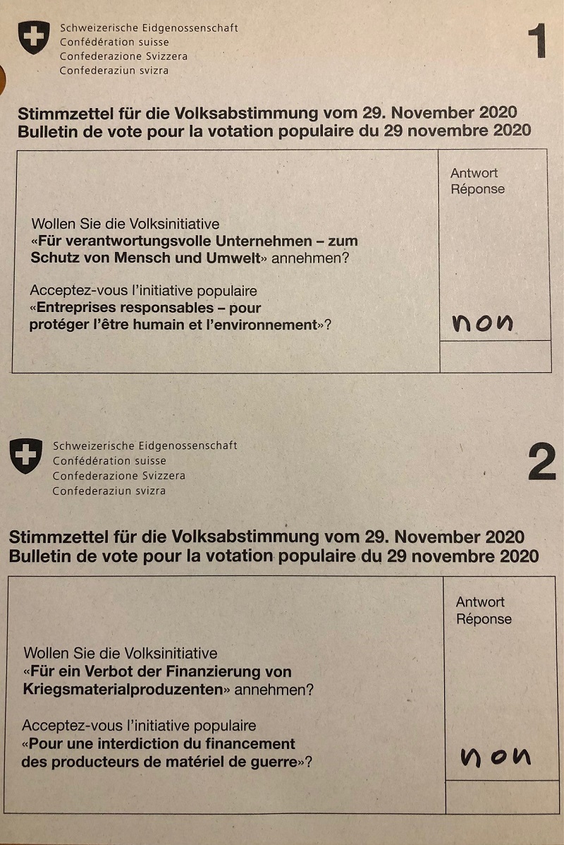 Deux fois NON le 29 novembre